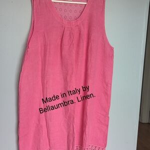 BELLAMBRA | Pure Linen Pink Midi   Dress. Cotton Lace Trim. Size 3X. GUC .